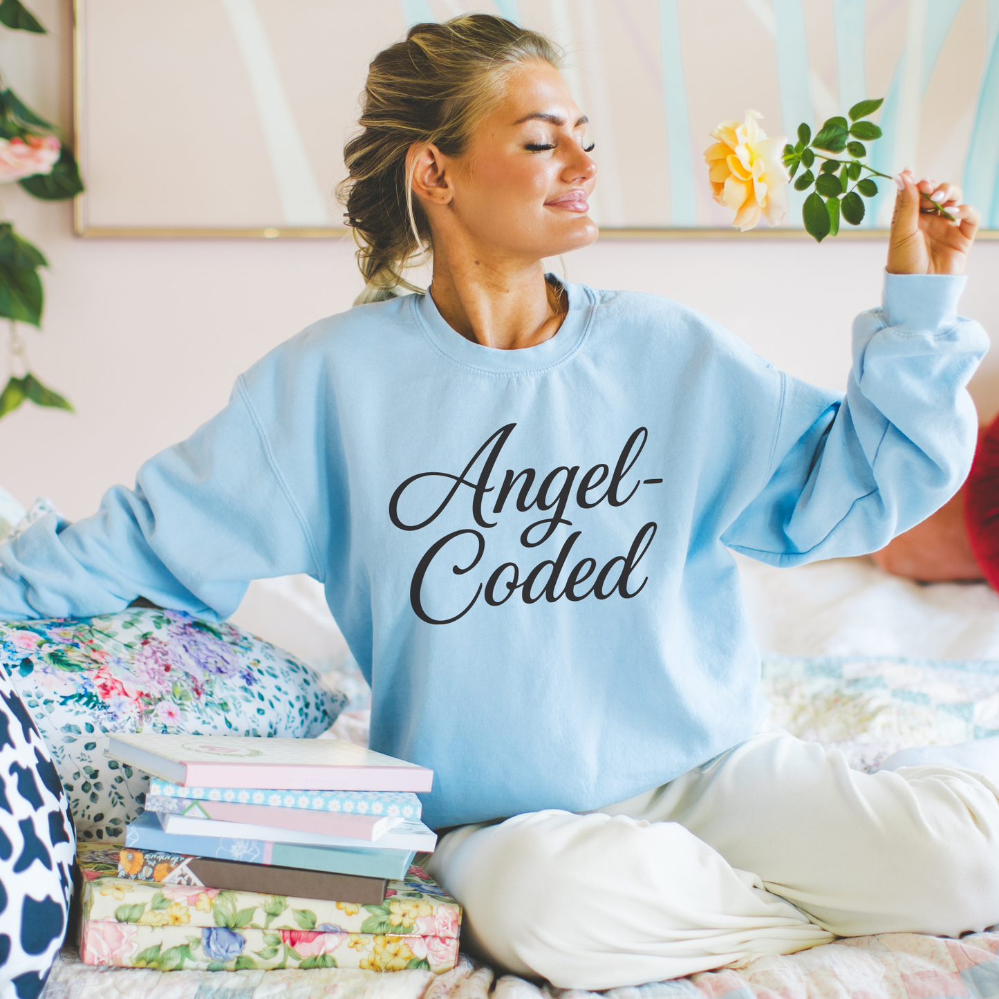 Angel-Coded Sweatshirt (Black Font) – Women’s Cozy Crewneck (Unisex)