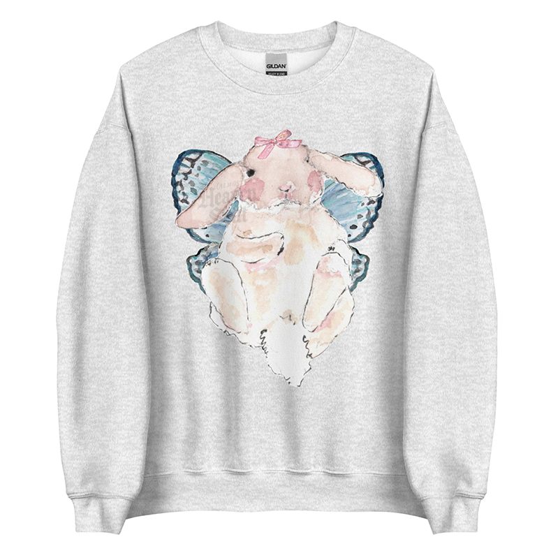 Fairy Whimsical Bunny Women’s Sweatshirt | Watercolor Bunny Art Pullover (Unisex)
