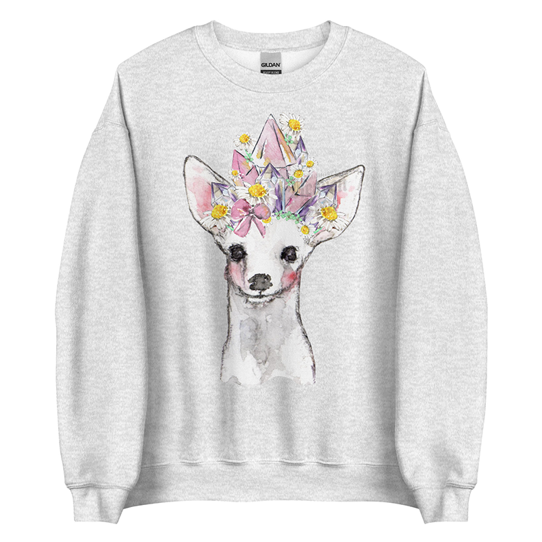 Crystal Fawn (White) | Coquette Fawn Women’s Sweatshirt | Watercolor Deer Art Pullover (Unisex)
