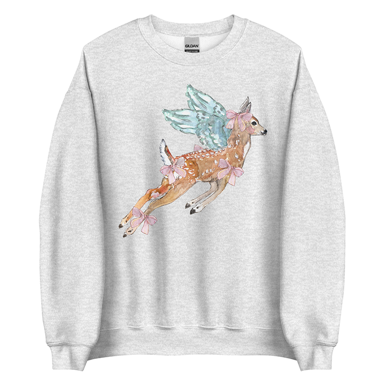 Angel Frolic | Coquette Fawn Women’s Sweatshirt | Watercolor Deer Art Pullover (Unisex)