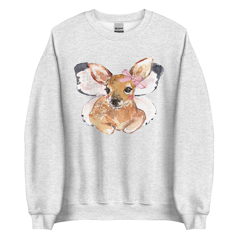 Whimsical Butterfly | Women’s Deer Sweatshirt | Watercolor Fawn Art Pullover (Unisex)
