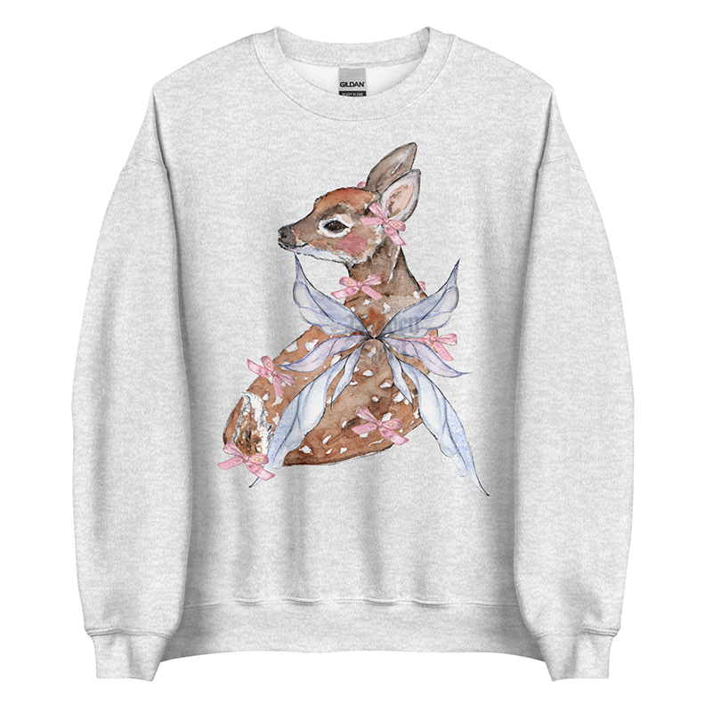 Fawn Fairytale | Coquette Women’s Deer Sweatshirt | Watercolor Fairy Art Pullover (Unisex)