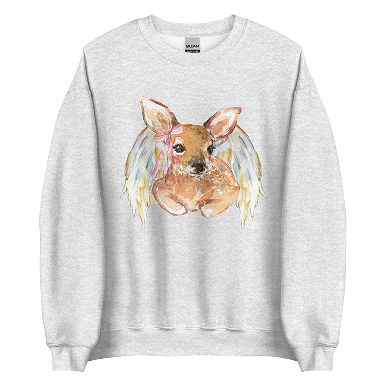 Angelcore Fawn | Coquette Women’s Deer Sweatshirt | Watercolor Angel Art Pullover (Unisex)