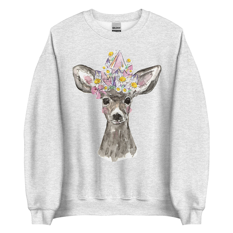 Crystal Fawn (Luna) | Coquette Fawn Women’s Sweatshirt | Watercolor Deer Art Pullover (Unisex)