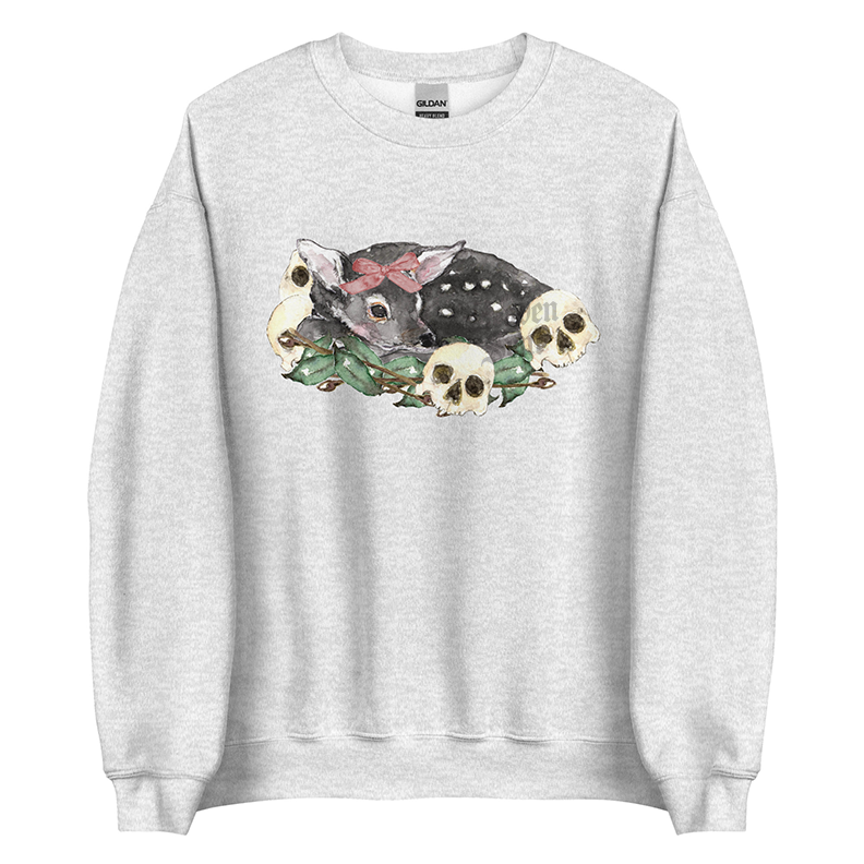 Nocturne Fawn (Black) | Coquette Fawn Women’s Sweatshirt | Watercolor Deer Art Pullover (Unisex)
