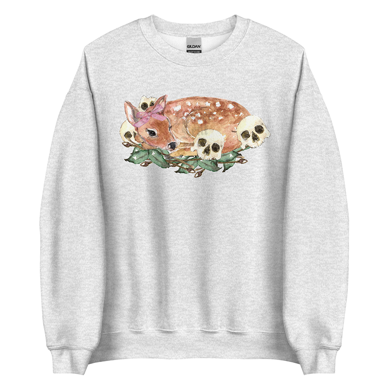 Nocturne Fawn (Tan) | Coquette Fawn Women’s Sweatshirt | Watercolor Deer Art Pullover (Unisex)
