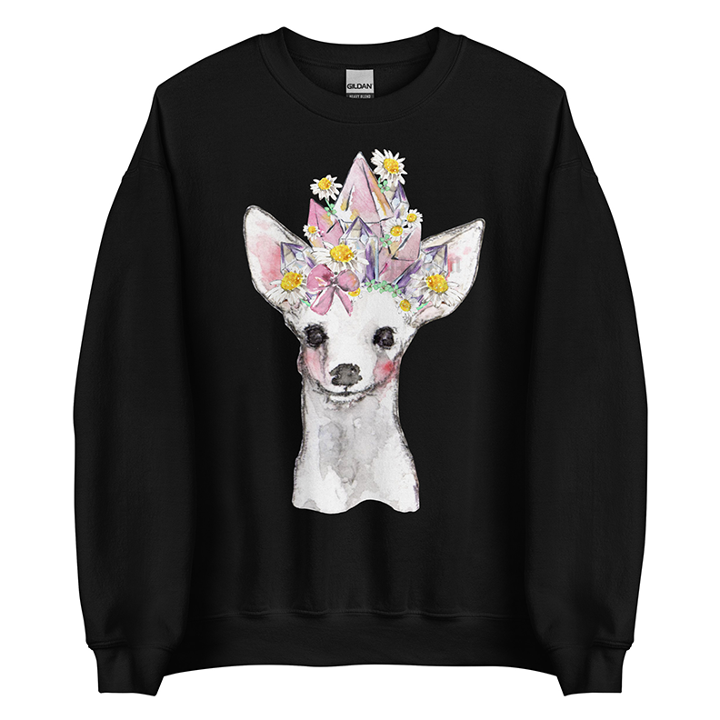Crystal Fawn (White) | Coquette Fawn Women’s Sweatshirt | Watercolor Deer Art Pullover (Unisex)