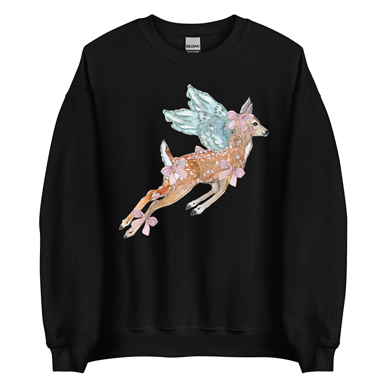 Angel Frolic | Coquette Fawn Women’s Sweatshirt | Watercolor Deer Art Pullover (Unisex)
