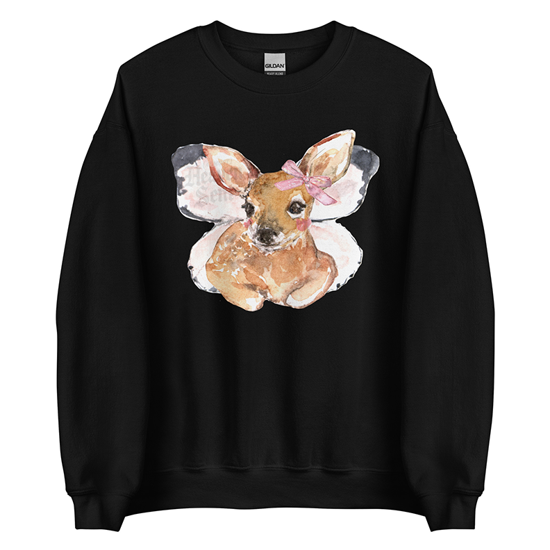 Whimsical Butterfly | Women’s Deer Sweatshirt | Watercolor Fawn Art Pullover (Unisex)
