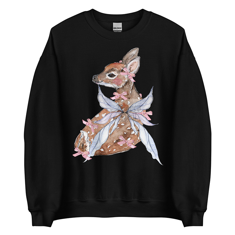 Fawn Fairytale | Coquette Women’s Deer Sweatshirt | Watercolor Fairy Art Pullover (Unisex)