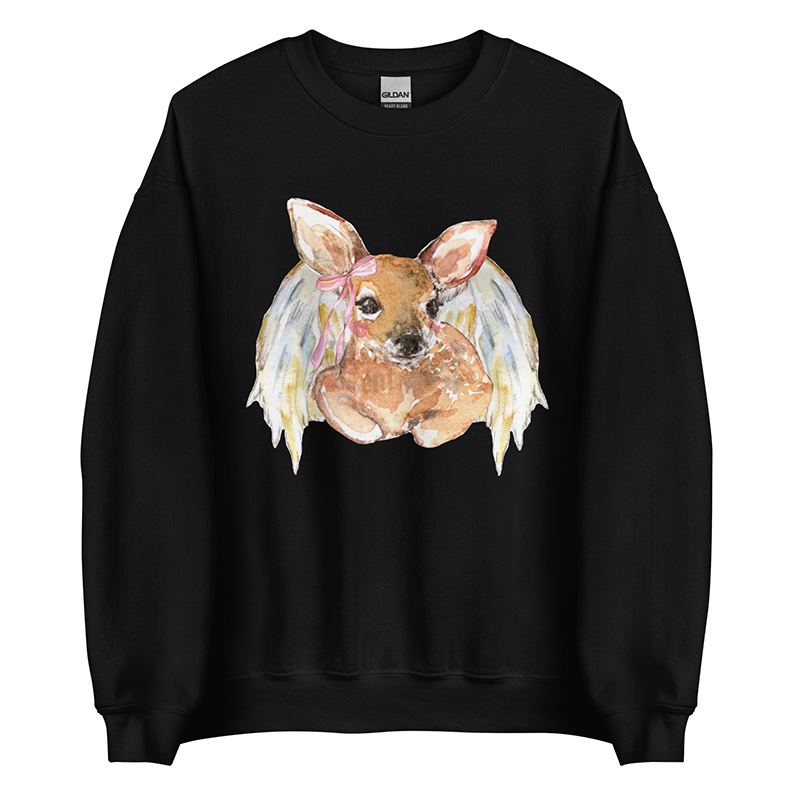 Angelcore Fawn | Coquette Women’s Deer Sweatshirt | Watercolor Angel Art Pullover (Unisex)