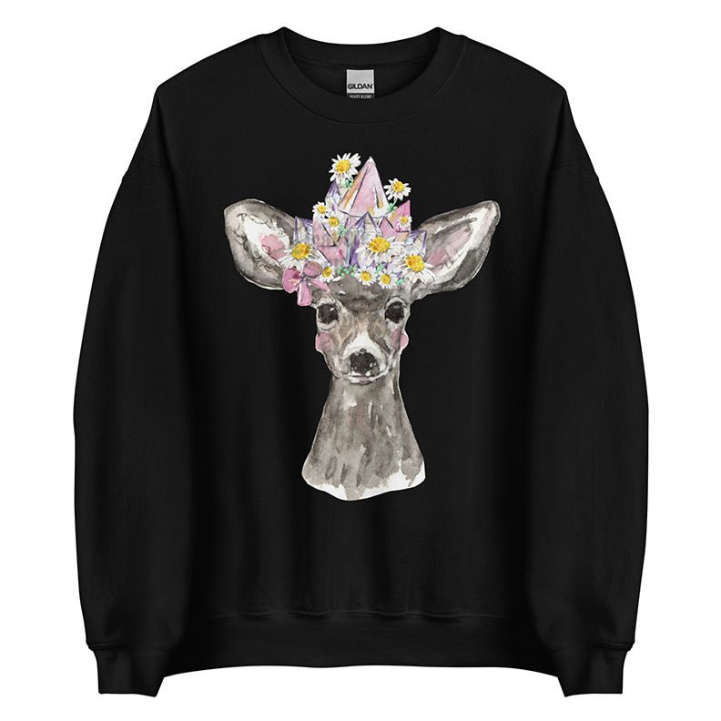 Crystal Fawn (Luna) | Coquette Fawn Women’s Sweatshirt | Watercolor Deer Art Pullover (Unisex)