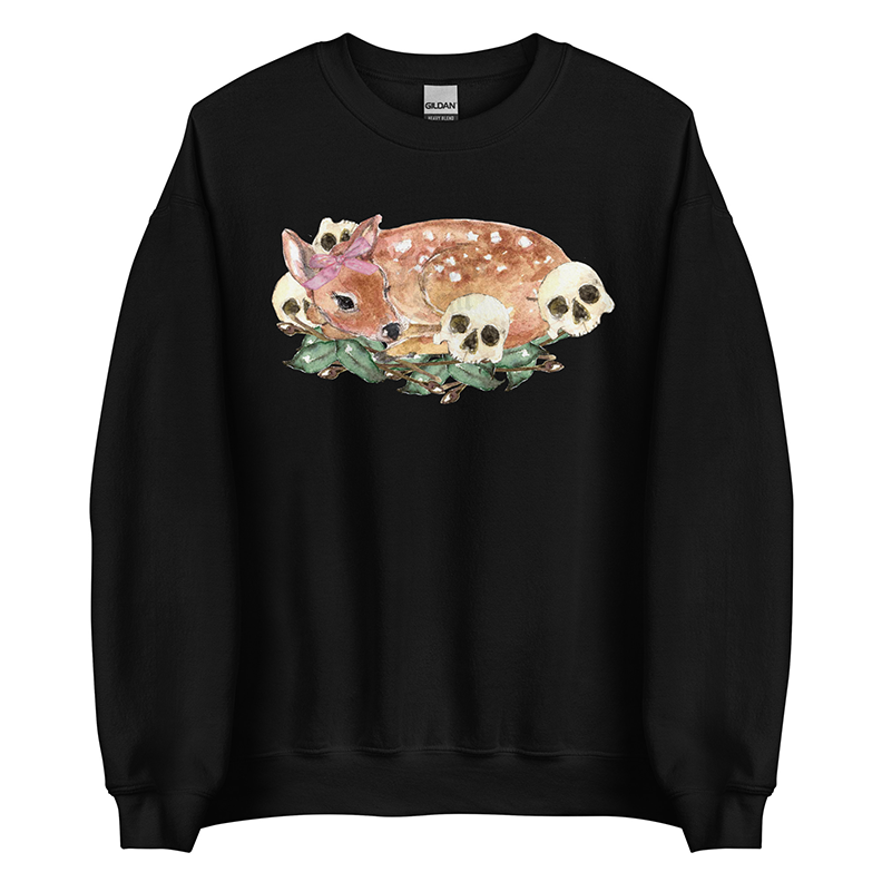 Nocturne Fawn (Tan) | Coquette Fawn Women’s Sweatshirt | Watercolor Deer Art Pullover (Unisex)