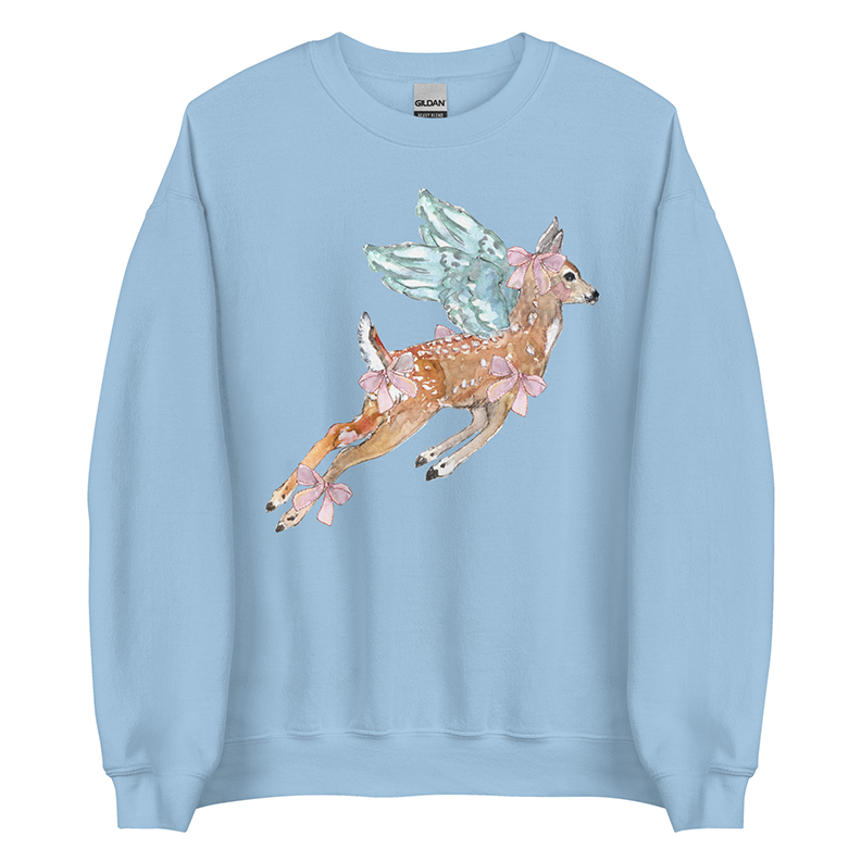 Angel Frolic | Coquette Fawn Women’s Sweatshirt | Watercolor Deer Art Pullover (Unisex)