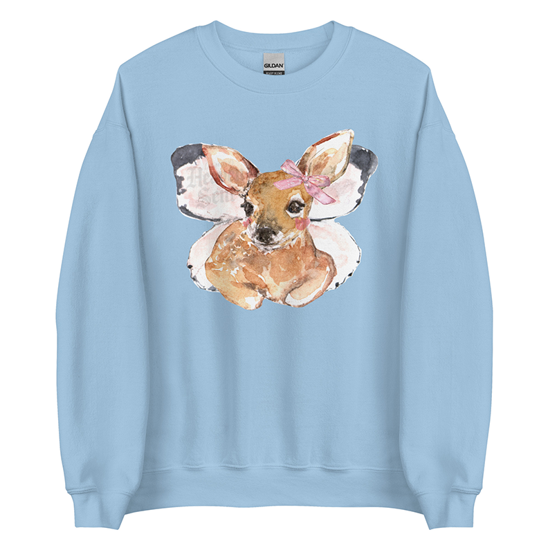 Whimsical Butterfly | Women’s Deer Sweatshirt | Watercolor Fawn Art Pullover (Unisex)