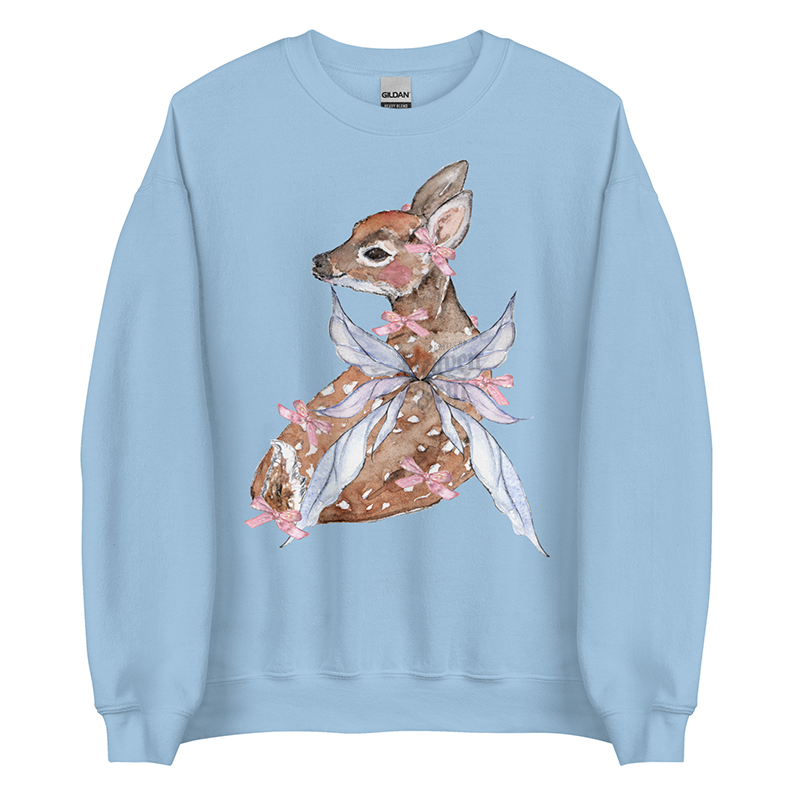 Fawn Fairytale | Coquette Women’s Deer Sweatshirt | Watercolor Fairy Art Pullover (Unisex)