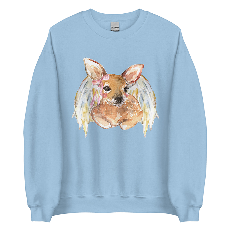 Angelcore Fawn | Coquette Women’s Deer Sweatshirt | Watercolor Angel Art Pullover (Unisex)