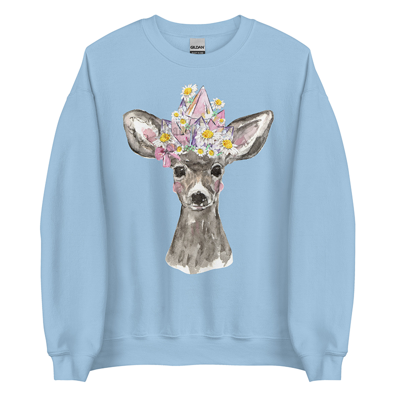 Crystal Fawn (Luna) | Coquette Fawn Women’s Sweatshirt | Watercolor Deer Art Pullover (Unisex)