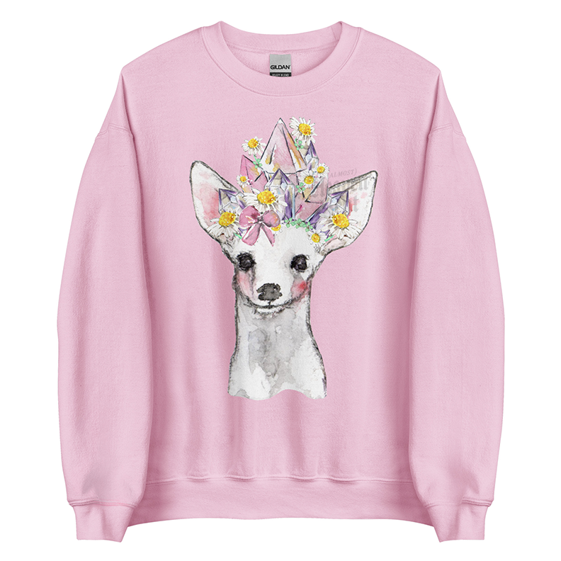 Crystal Fawn (White) | Coquette Fawn Women’s Sweatshirt | Watercolor Deer Art Pullover (Unisex)