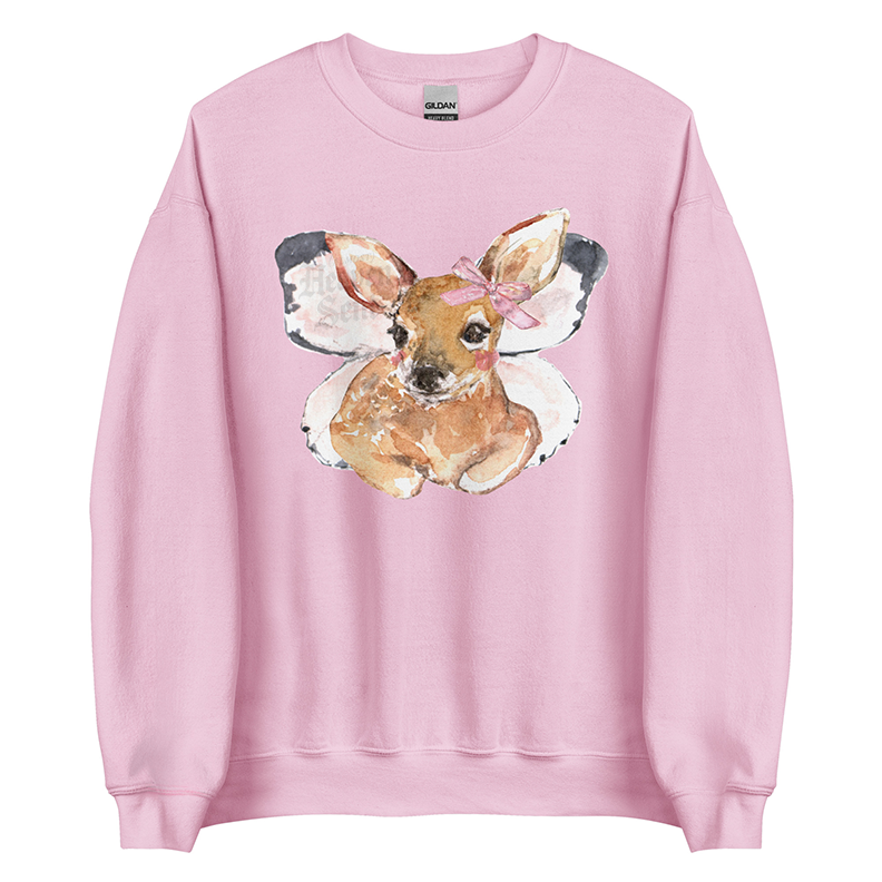 Whimsical Butterfly | Women’s Deer Sweatshirt | Watercolor Fawn Art Pullover (Unisex)