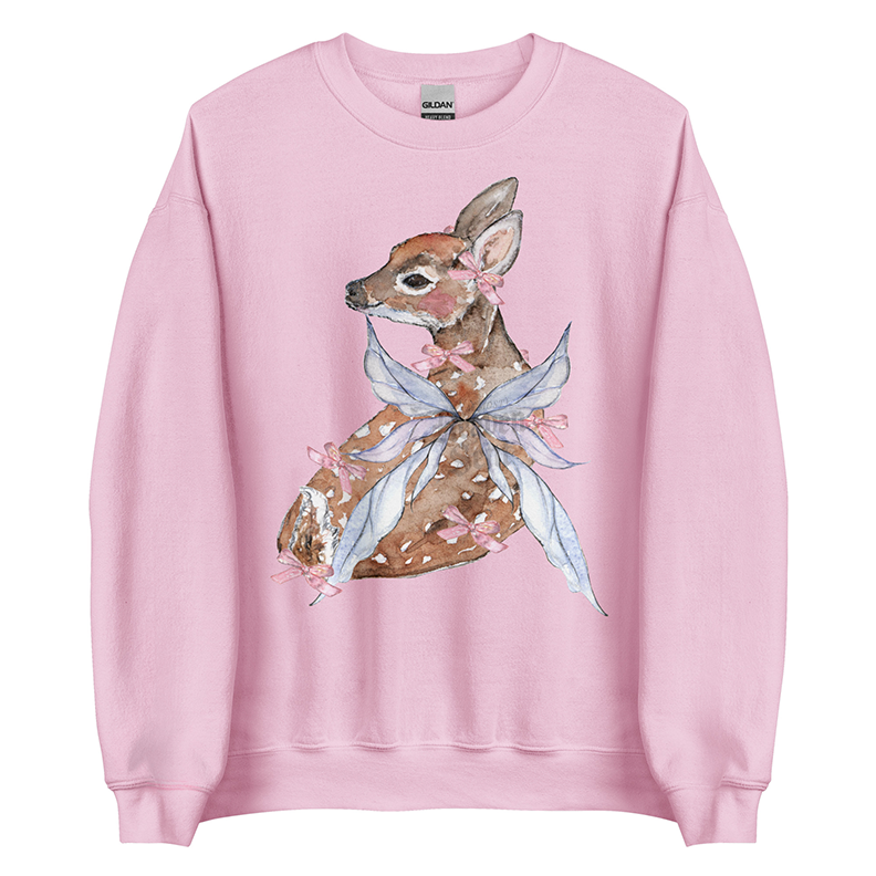Fawn Fairytale | Coquette Women’s Deer Sweatshirt | Watercolor Fairy Art Pullover (Unisex)