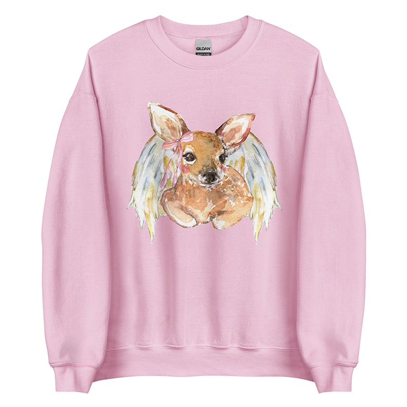 Angelcore Fawn | Coquette Women’s Deer Sweatshirt | Watercolor Angel Art Pullover (Unisex)