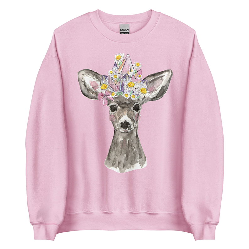 Crystal Fawn (Luna) | Coquette Fawn Women’s Sweatshirt | Watercolor Deer Art Pullover (Unisex)