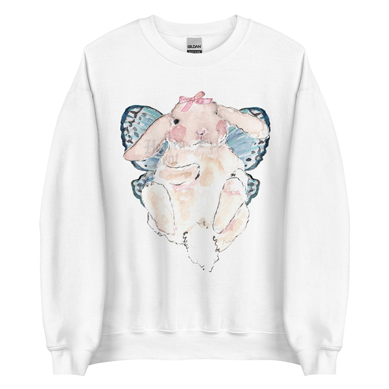 Fairy Whimsical Bunny Women’s Sweatshirt | Watercolor Bunny Art Pullover (Unisex)