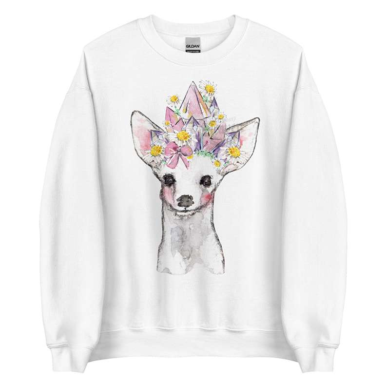 Crystal Fawn (White) | Coquette Fawn Women’s Sweatshirt | Watercolor Deer Art Pullover (Unisex)