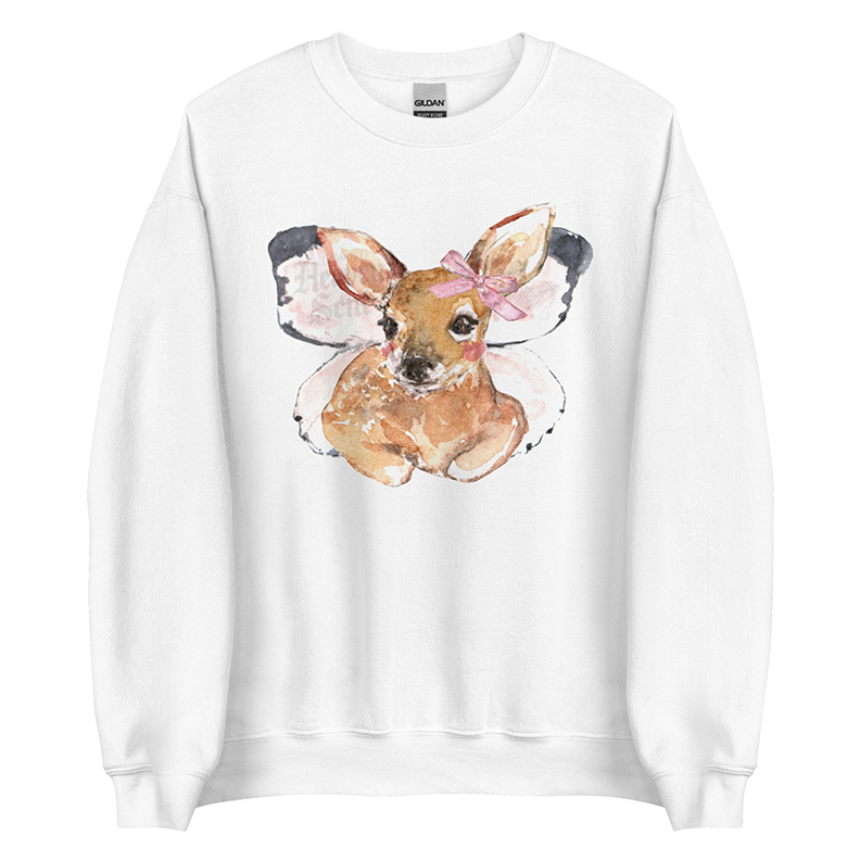 Whimsical Butterfly | Women’s Deer Sweatshirt | Watercolor Fawn Art Pullover (Unisex)