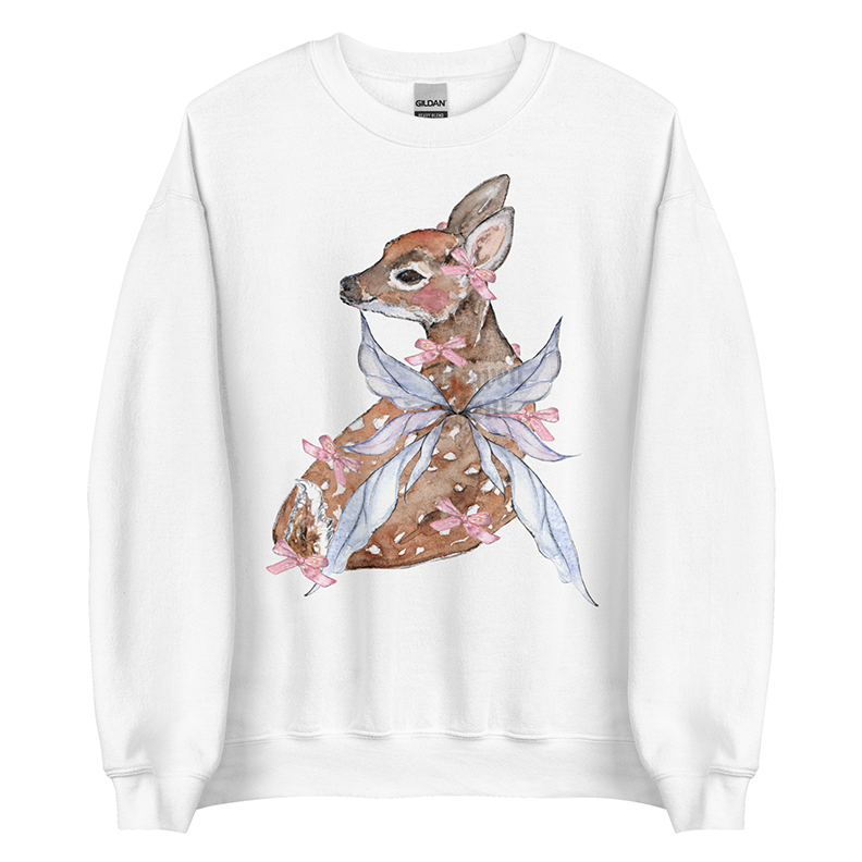 Fawn Fairytale | Coquette Women’s Deer Sweatshirt | Watercolor Fairy Art Pullover (Unisex)