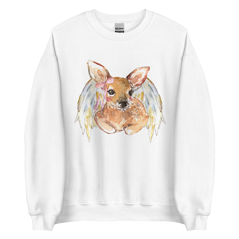 Angelcore Fawn | Coquette Women’s Deer Sweatshirt | Watercolor Angel Art Pullover (Unisex)