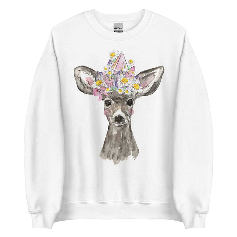 Crystal Fawn (Luna) | Coquette Fawn Women’s Sweatshirt | Watercolor Deer Art Pullover (Unisex)