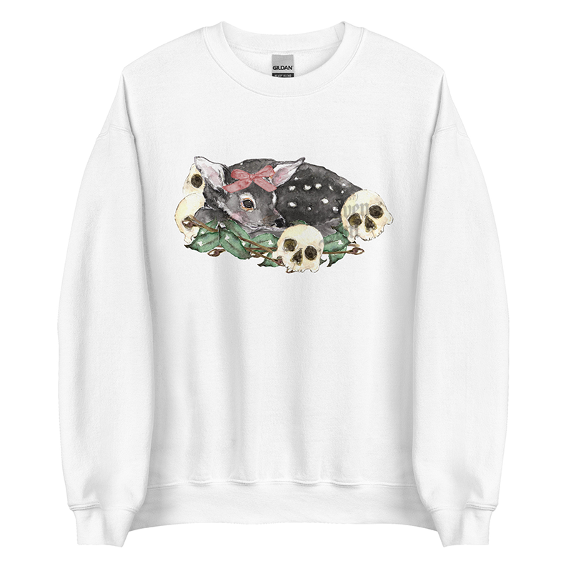 Nocturne Fawn (Black) | Coquette Fawn Women’s Sweatshirt | Watercolor Deer Art Pullover (Unisex)
