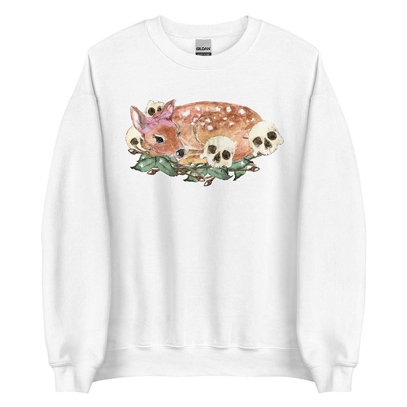 Nocturne Fawn (Tan) | Coquette Fawn Women’s Sweatshirt | Watercolor Deer Art Pullover (Unisex)