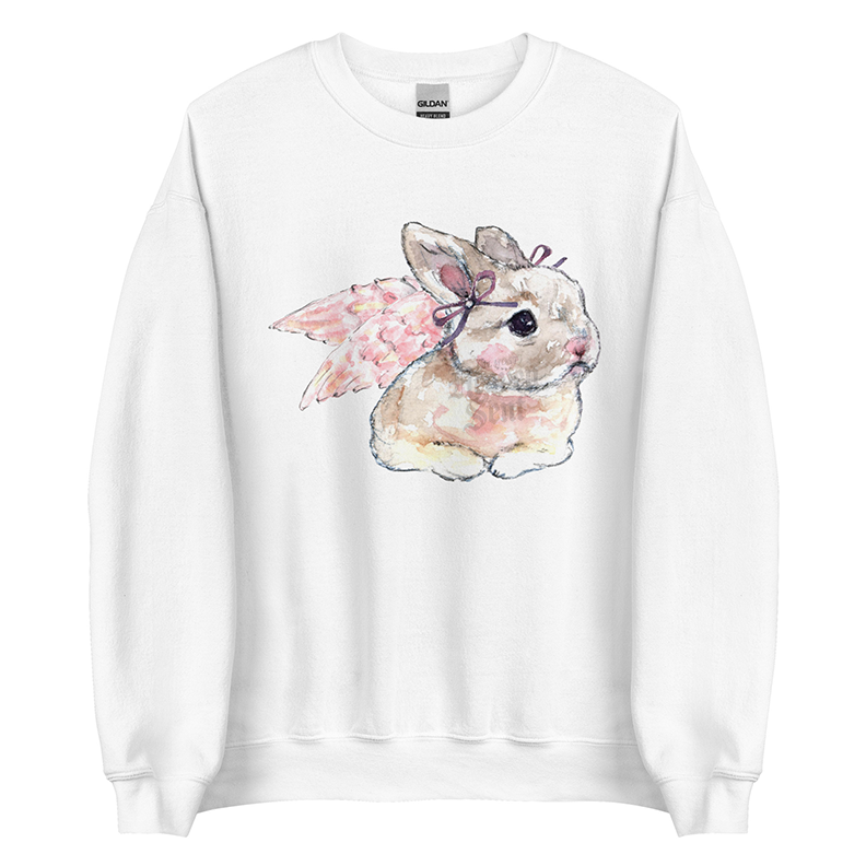 Cherub Bunny | Coquette Rabbit Women’s Sweatshirt | Watercolor Bunny Art Pullover (Unisex)