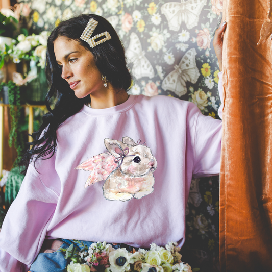 Cherub Bunny | Coquette Rabbit Women’s Sweatshirt | Watercolor Bunny Art Pullover (Unisex)