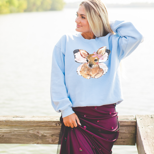 Whimsical Butterfly |  Women’s Deer Sweatshirt | Watercolor Fawn Art Pullover (Unisex)