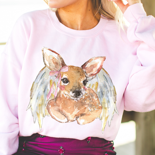 Angelcore Fawn | Coquette Women’s Deer Sweatshirt | Watercolor Angel Art Pullover (Unisex)