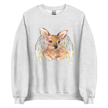 Angelcore Fawn | Coquette Women’s Deer Sweatshirt | Watercolor Angel Art Pullover (Unisex)