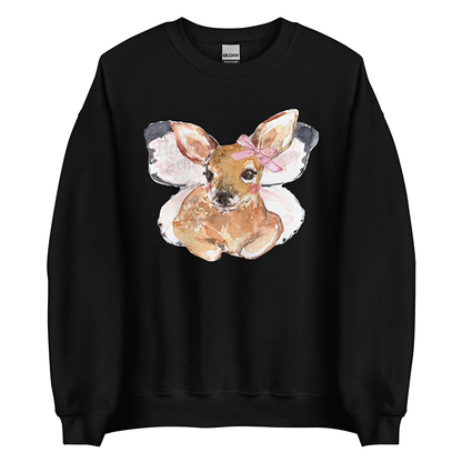Whimsical Butterfly |  Women’s Deer Sweatshirt | Watercolor Fawn Art Pullover (Unisex)