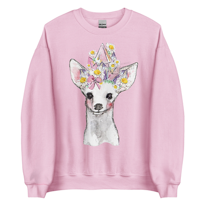 Crystal Fawn (White) | Coquette Fawn Women’s Sweatshirt | Watercolor Deer Art Pullover (Unisex)