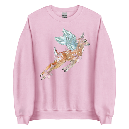 Angel Frolic | Coquette Fawn Women’s Sweatshirt | Watercolor Deer Art Pullover (Unisex)