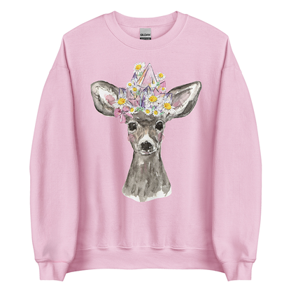 Crystal Fawn (Luna) | Coquette Fawn Women’s Sweatshirt | Watercolor Deer Art Pullover (Unisex)