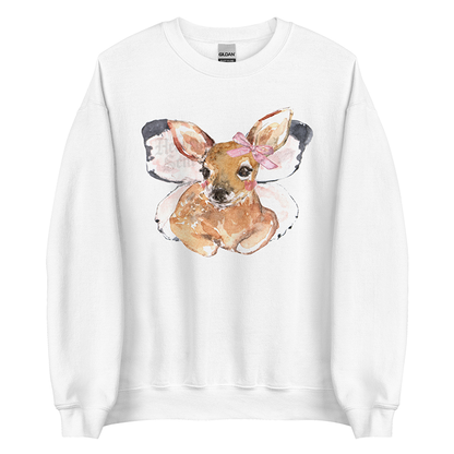 Whimsical Butterfly |  Women’s Deer Sweatshirt | Watercolor Fawn Art Pullover (Unisex)