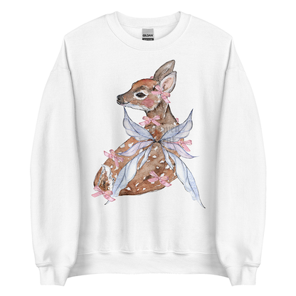 Fawn Fairytale | Coquette Women’s Deer Sweatshirt | Watercolor Fairy Art Pullover (Unisex)