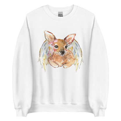 Angelcore Fawn | Coquette Women’s Deer Sweatshirt | Watercolor Angel Art Pullover (Unisex)
