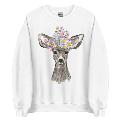 Crystal Fawn (Luna) | Coquette Fawn Women’s Sweatshirt | Watercolor Deer Art Pullover (Unisex)