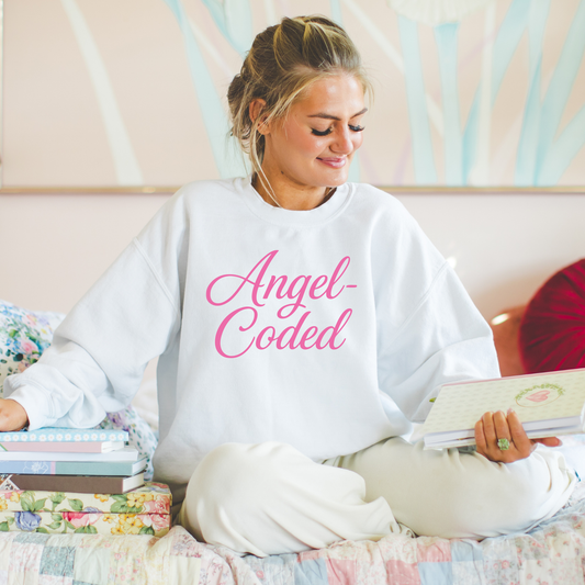 Angel-Coded Sweatshirt (Pink Font) – Women’s Cozy Crewneck (Unisex)